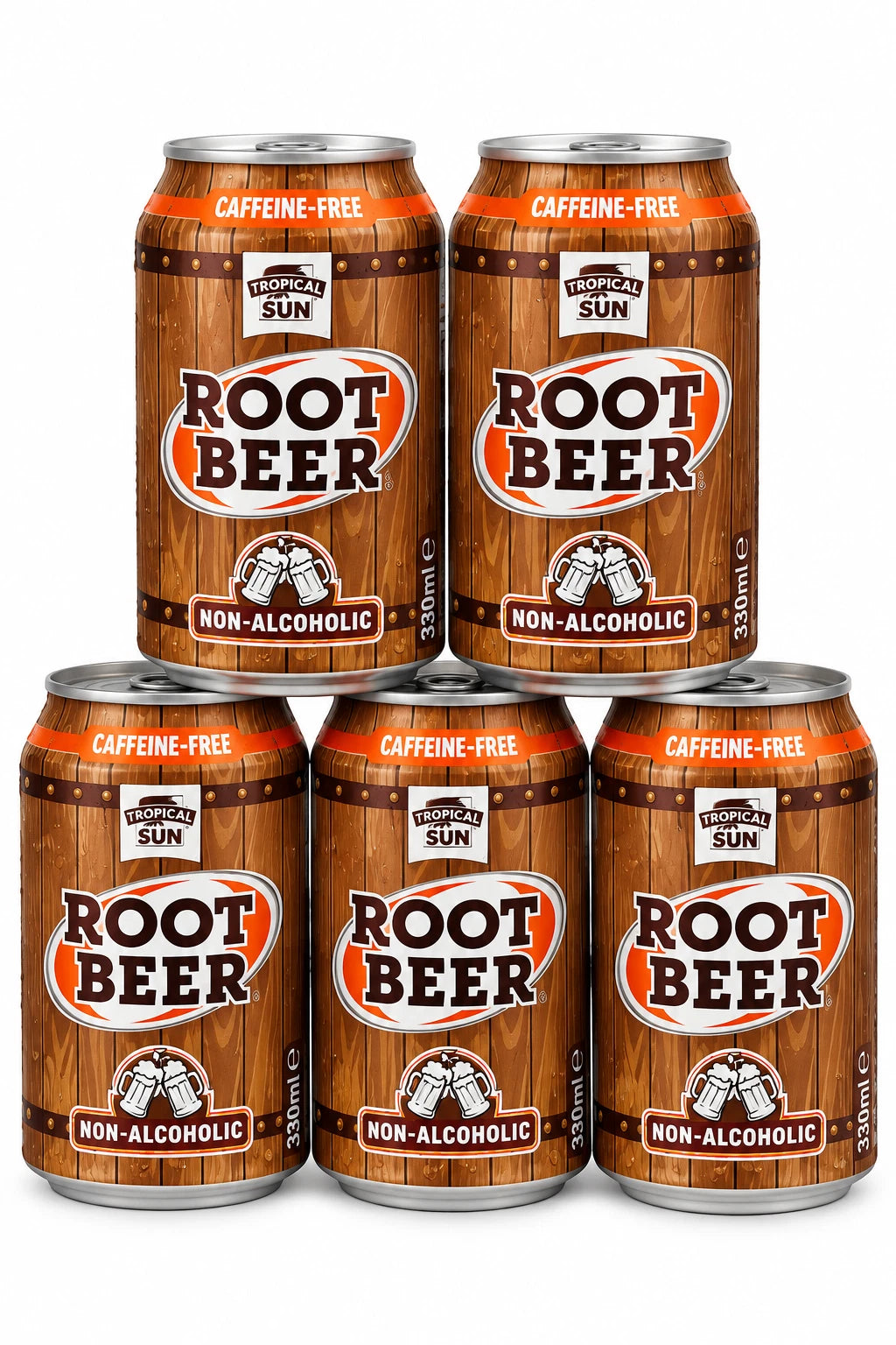 5 x Tropical Sun Root Beer 330ml Cans Non-Alcoholic Caffeine-Free Drink