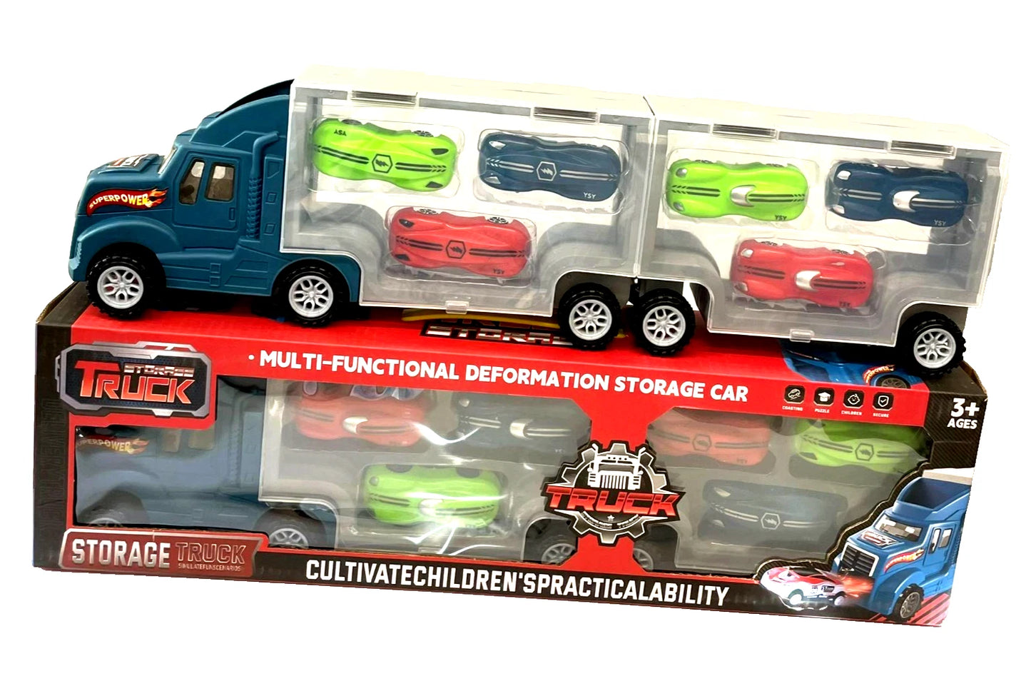Kids Truck Toy Car Carrier with 6 Mini Cars