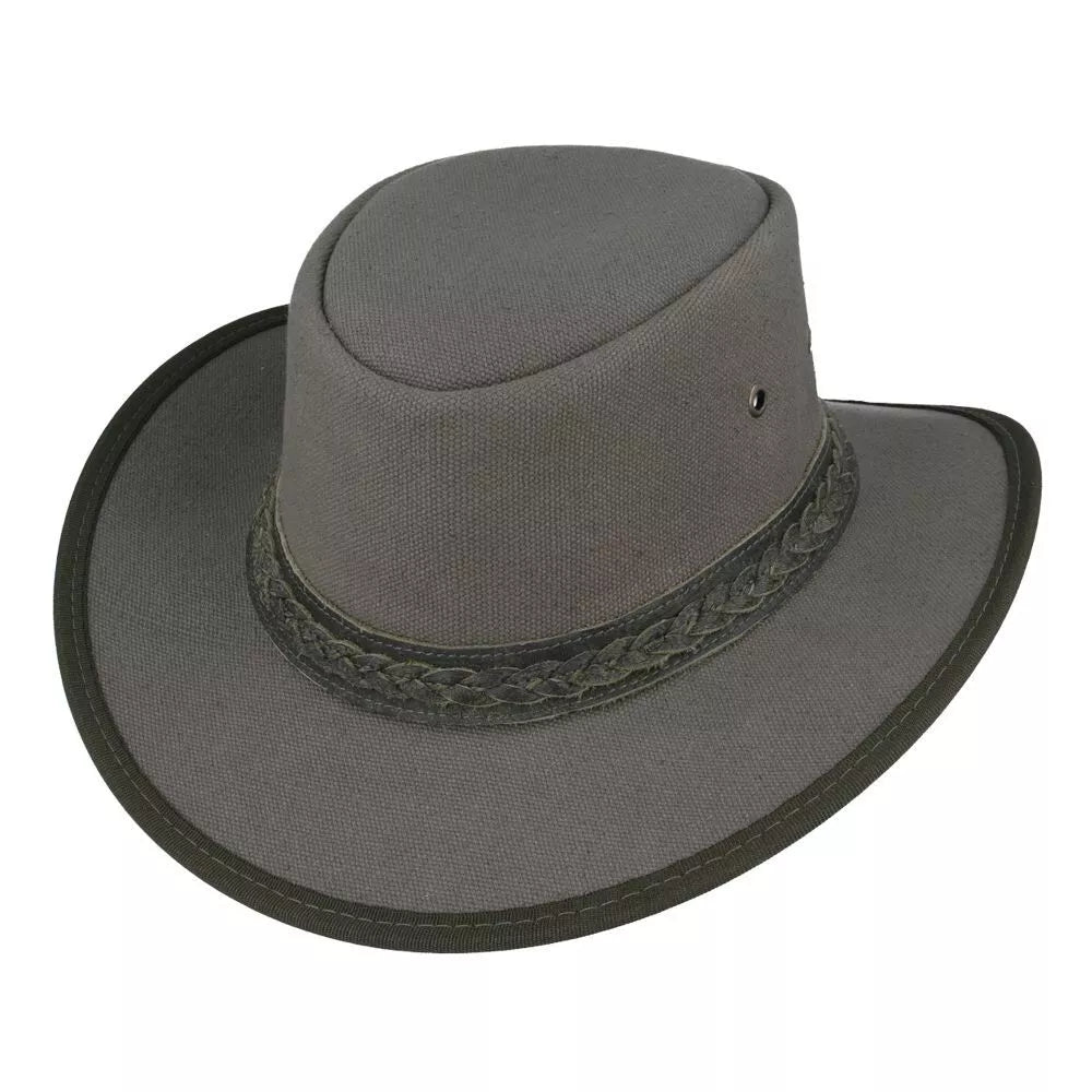 Waxed Canvas Australian Western Outback Cowboy Hat - Medium (58cm) -OLIVE COLOUR