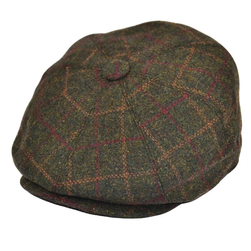 Men’s Green Check Tweed Newsboy Cap – Timeless Country Style - Size 60cm (X-Large)