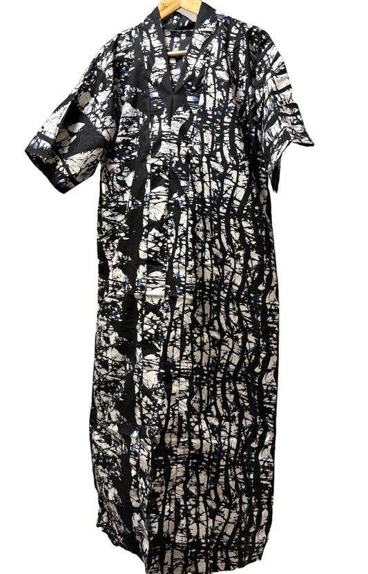 African Bubu Gown – Black & White Abstract Print | Kaftan Dress