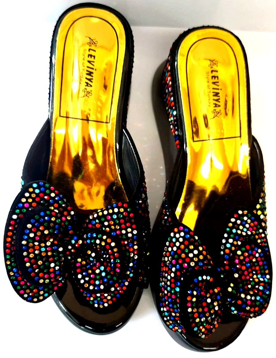 Levinya Women's Slide Sandals – Multicolour Gem Bow – UK 6.5 (EU Sizes 40)
