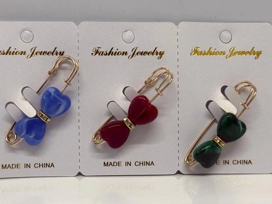 Heart Bow Hijab & Fashion Pins – Colourful Decorative Safety Pins