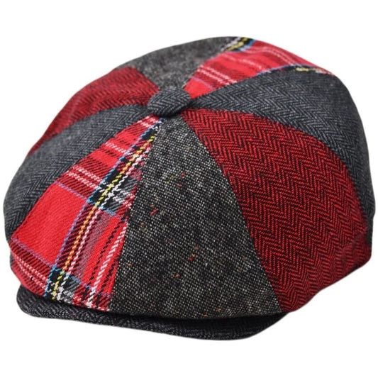 Herringbone Tartan Patch Newsboy Cap – Multi Colour - Size 57cm (Medium)