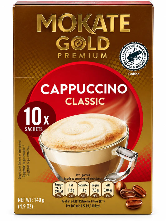 Mokate Gold Classic Cappuccino 10 Sachets Instant Coffee Drink 140g