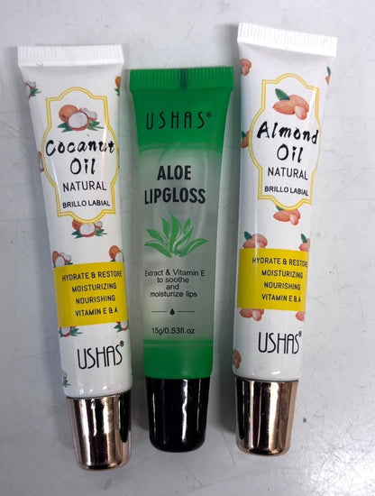 Ushas Aloe, Coconut & Almond Oil Lip Gloss Set – Hydrating Moisturising Lip Care