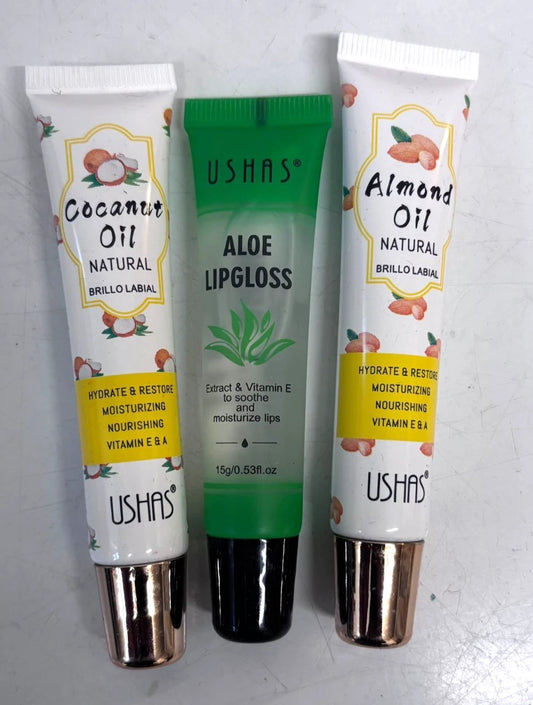 Ushas Aloe, Coconut & Almond Oil Lip Gloss Set – Hydrating Moisturising Lip Care