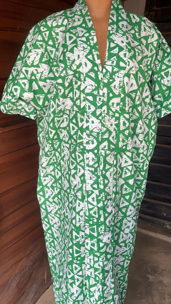 Green & White African Bubu Gown – UK Size 10