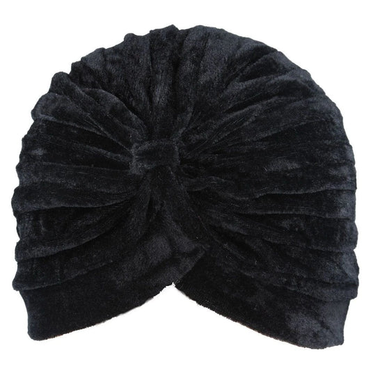 Ladies Plain Velvet Turban - Black Colour - One Size Fit All