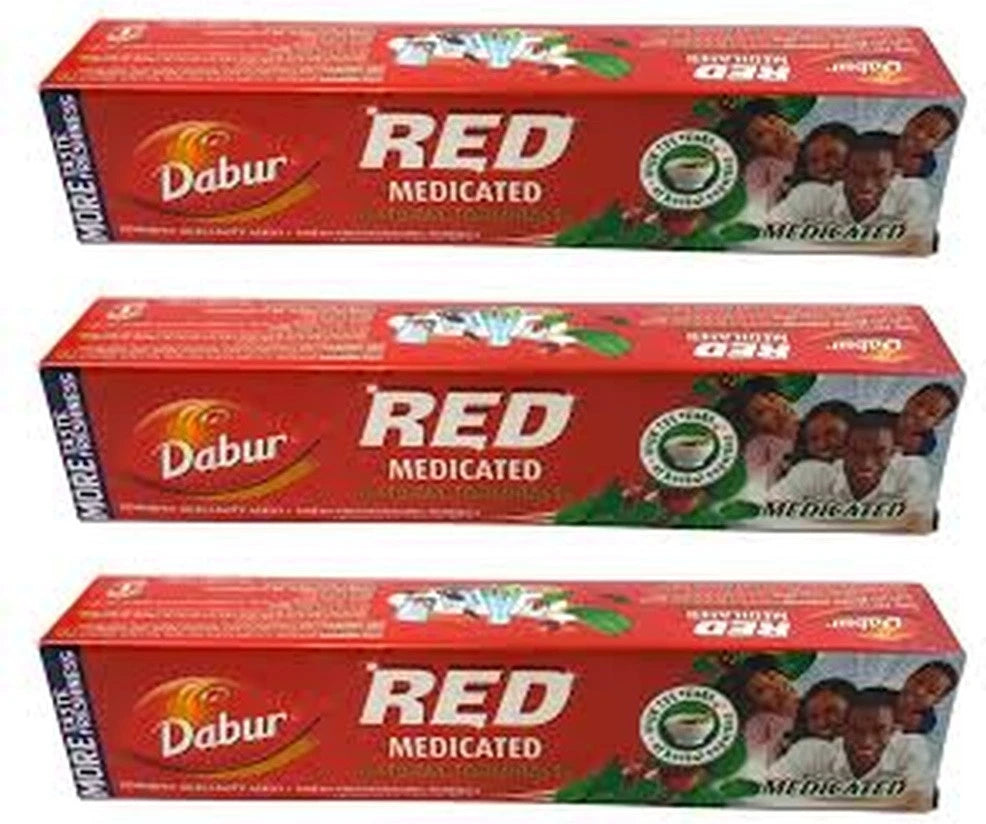 Dabur Red Medicated Natural Toothpaste 3 Pack (3 x 130g) – Herbal Oral Care