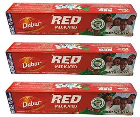 Dabur Red Medicated Natural Toothpaste 3 Pack (3 x 130g) – Herbal Oral Care