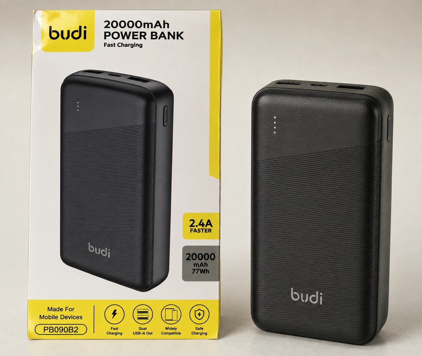 Budi 20000mAh Power Bank 12W 2.4A Fast Charging Dual USB-A USB-C