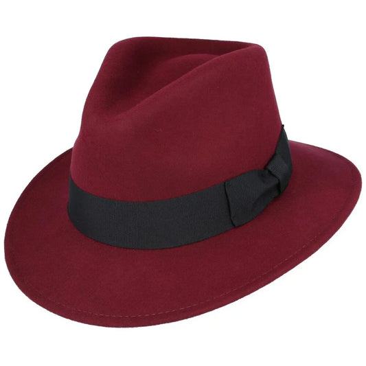 100% Wool Felt Crushable Fedora Hat - Wine Colour - Medium: 57 cm (7 1/4)