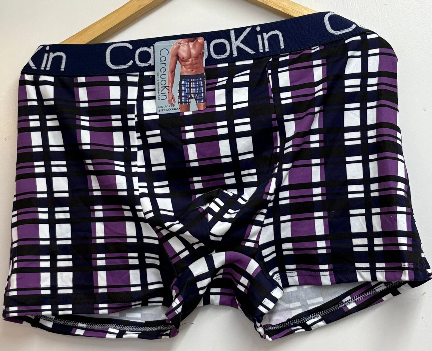 Careuokin Men's Boxer Shorts – Purple & Black Plaid Pattern