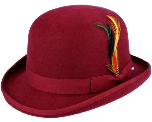 Classic English Wool Bowler Hat – Maroon | Size XL 61cm | BH302