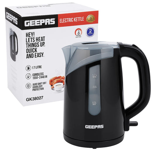 Geepas Cordless Electric Kettle 1.7L/2200W -Fast Boil Auto-shut Black