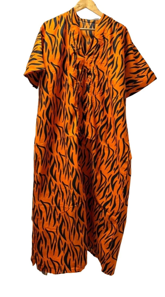 Short-Length Bubu Gown – Bold Tiger Print | Size 10 Kaftan Dress - UK Size: 10 | US Size: 6