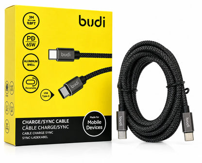 Budi 3M USB-C to USB-C 65W PD Fast Charging Cable