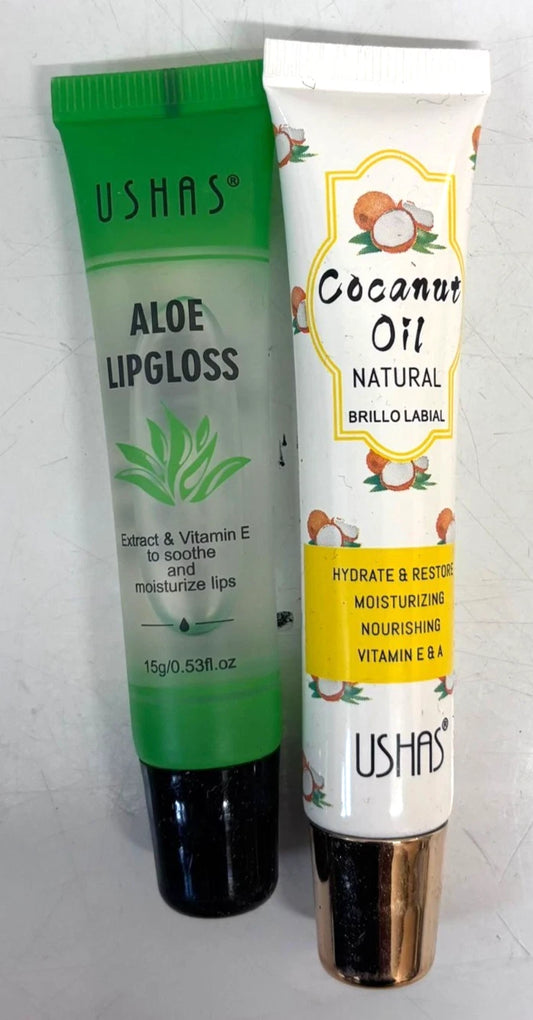 Ushas Aloe & Coconut Oil Lip Gloss Set – Hydrating Moisturising Lip Care 15g Each
