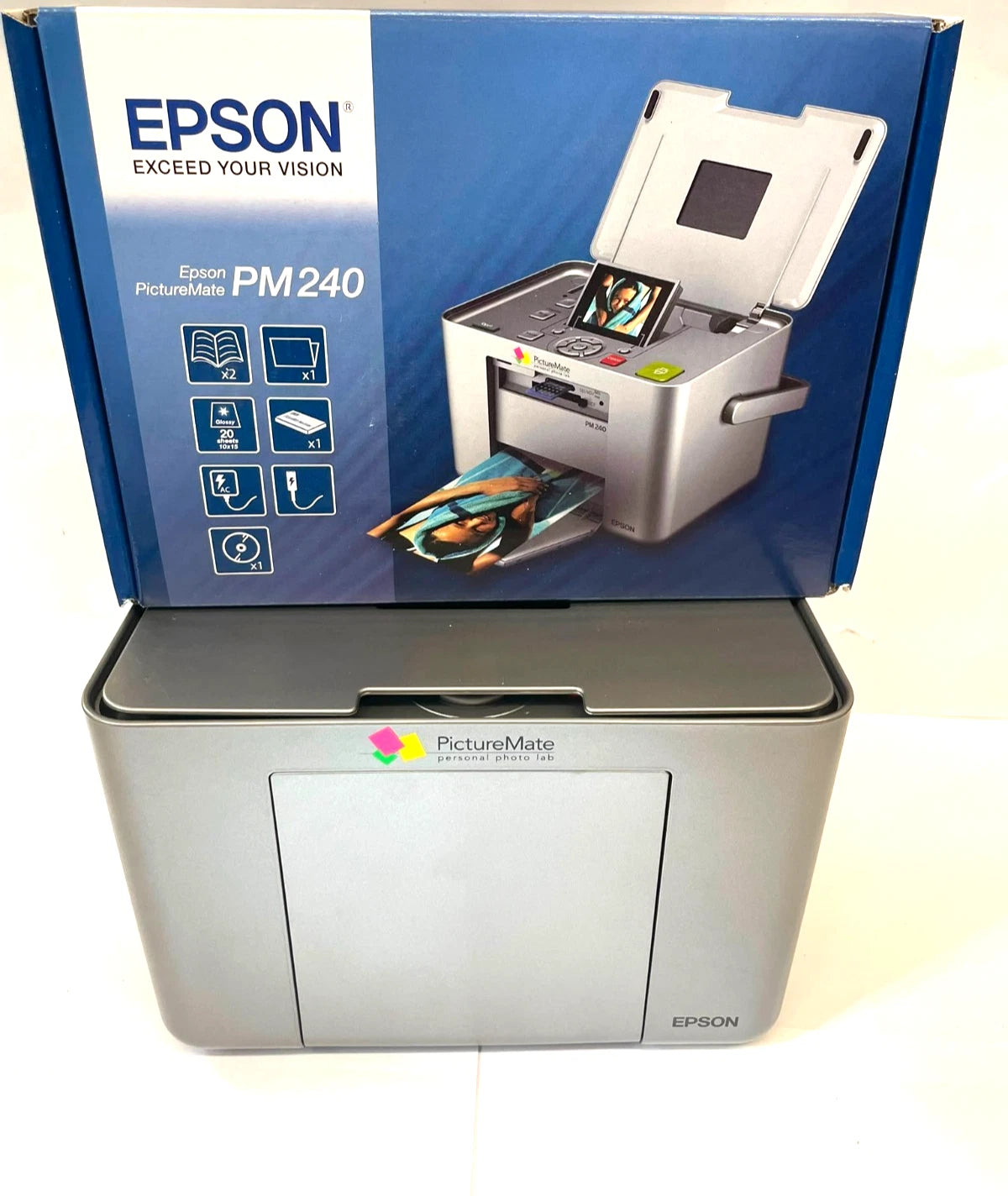 Epson PictureMate PM240 Compact Photo Printer Silver New
