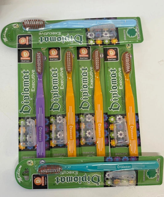 Diplomat Executive Toothbrush – Medium Bristle | Pack of 6 with Protective Cover