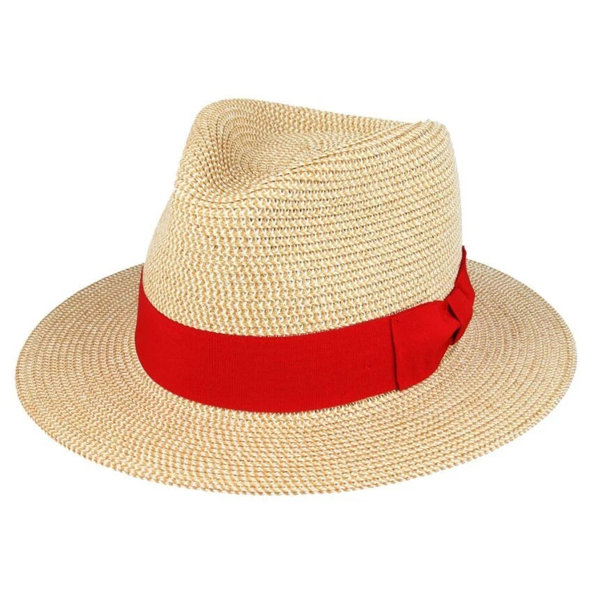 Limited Edition Straw Fedora Hat With Red Band - Natural (Medium 57cm)