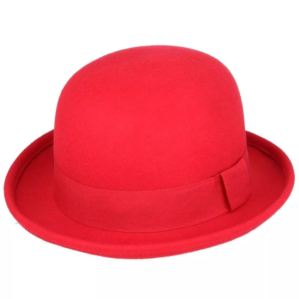 Soft Crushable Wool Bowler Hat - Red - 59 cm: Large