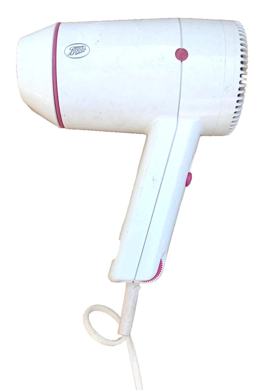Boots 1200W Hair Dryer 240V White & Pink Compact Travel Hairdryer