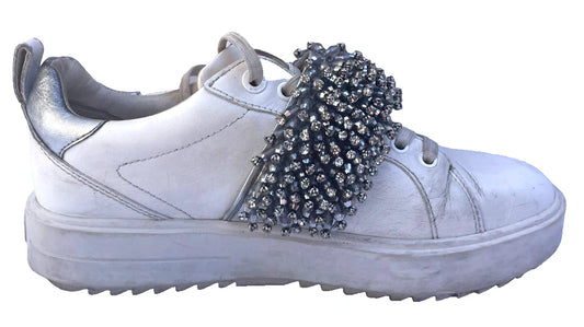 Michael Kors White Trainers UK 5.5 / US 7.5M – Glitter Strap Lace-Up Sneakers