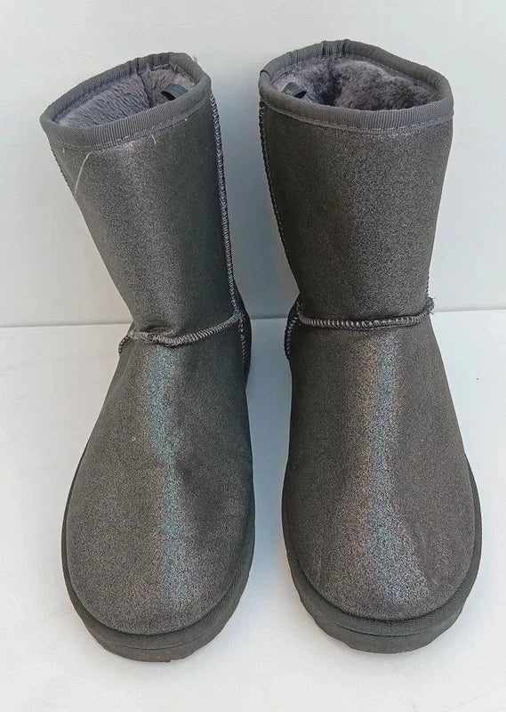 Grey Faux Fur Lined Winter Boots UK 8 EU 42 Mid Calf Warm Snow Boots