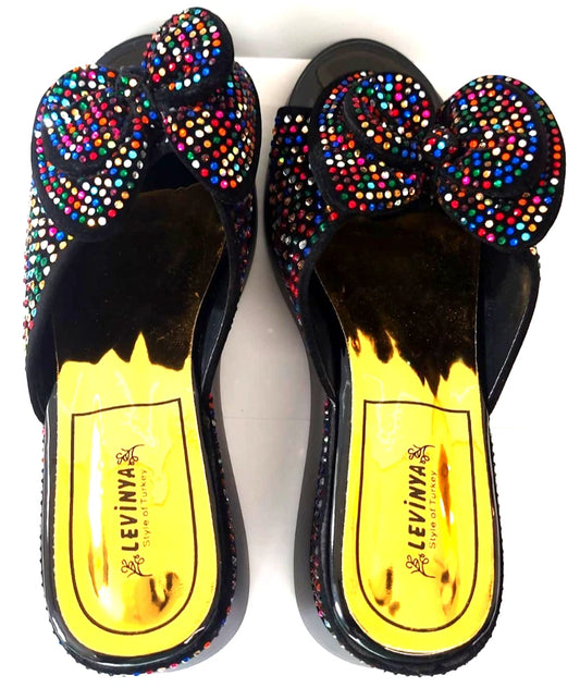 Levinya Women's Slide Sandals – Multicolour Gem Bow – UK 6.5 (EU Sizes 40)