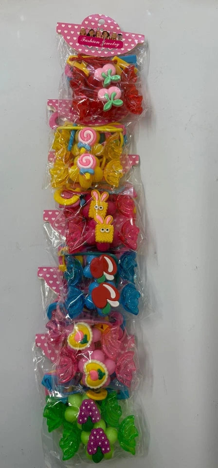 6 Pairs Kids Candy & Animal Design Hair Bobbles – Colourful Elastic Bands Set