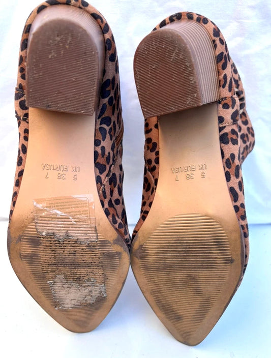 Primark Leopard Print Ankle Boots UK 5 EU 38 Women’s Block Heel Zip Booties