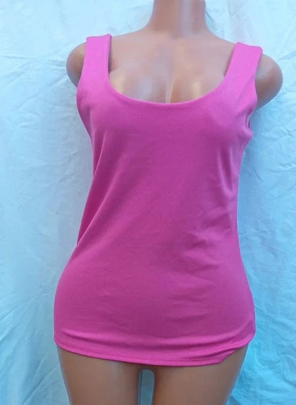 Diversa Pink Ribbed Sleeveless Tank Top Uk Size M