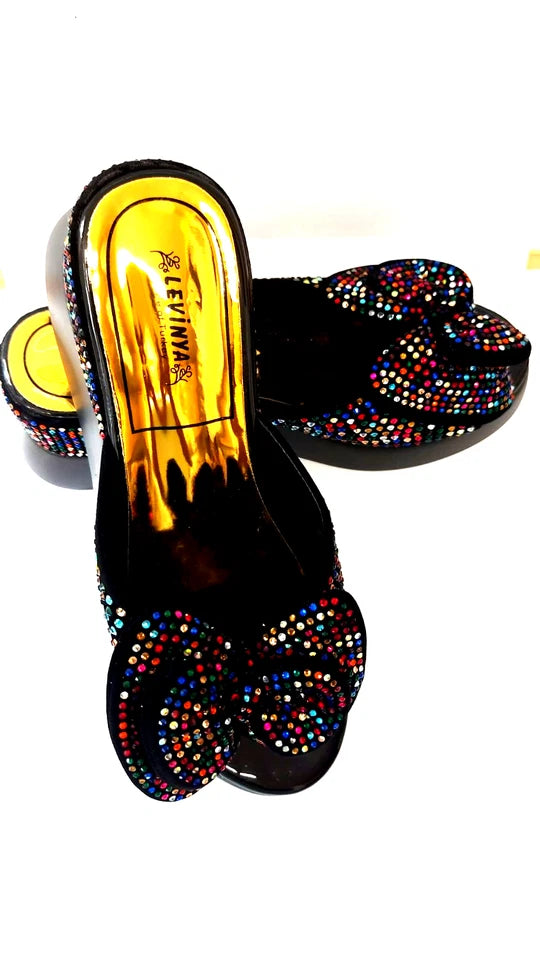 Levinya Women's Slide Sandals – Multicolour Gem Bow – UK 7.5 (EU Sizes 41)