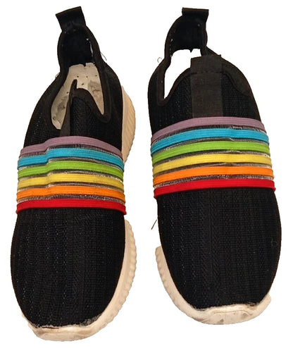 Women’s Black Slip-On Trainers Rainbow Stripe Elastic Shoes UK 4.5 / EU 37.5
