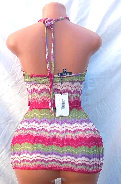 Missguided Multicolour Halterneck Cut-Out Bodycon Mini Dress XS / UK 4