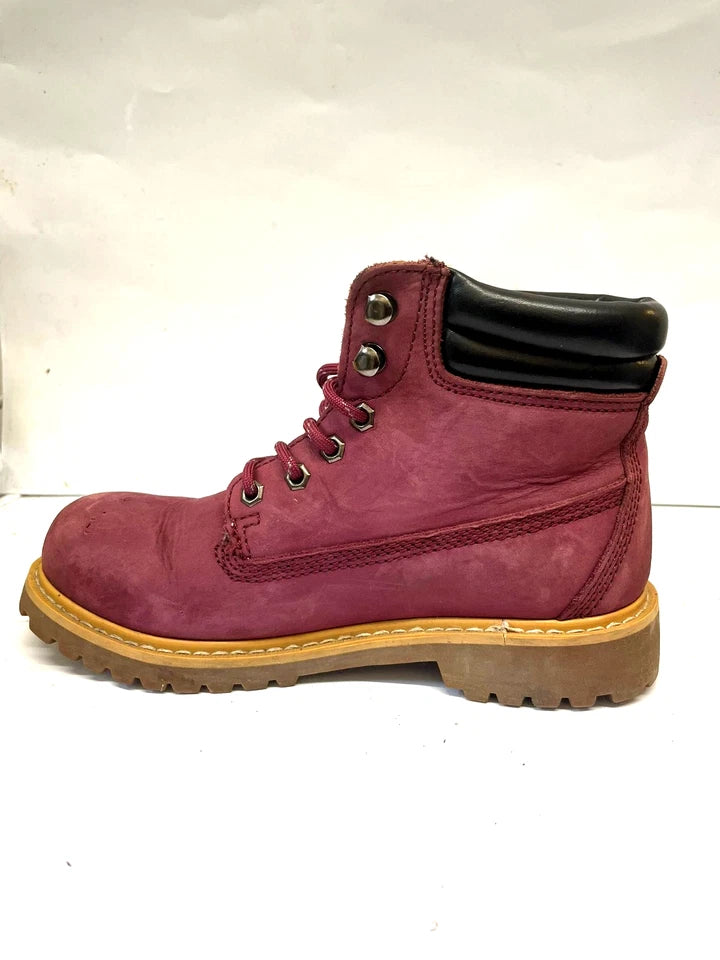 Women’s Maroon Lace-Up Ankle Boots UK 5 Leather Hiking Style Chunky Sole
