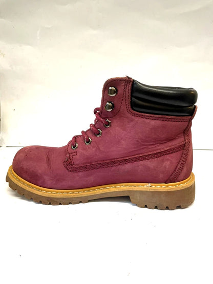 Women’s Maroon Lace-Up Ankle Boots UK 5 Leather Hiking Style Chunky Sole