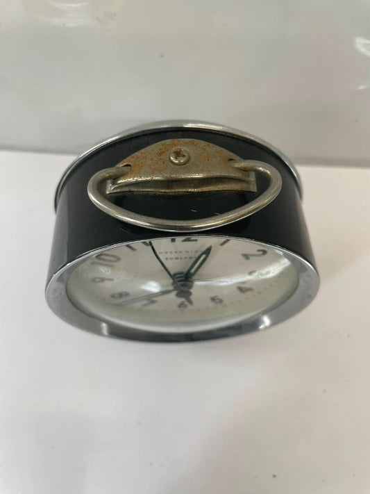 Vintage Greenwich England Mechanical Alarm Clock Black Silver Wind-Up Table Clock