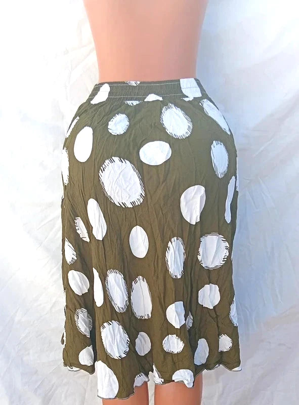 Firebird’s Khaki Green Polka Dot Midi Skirt