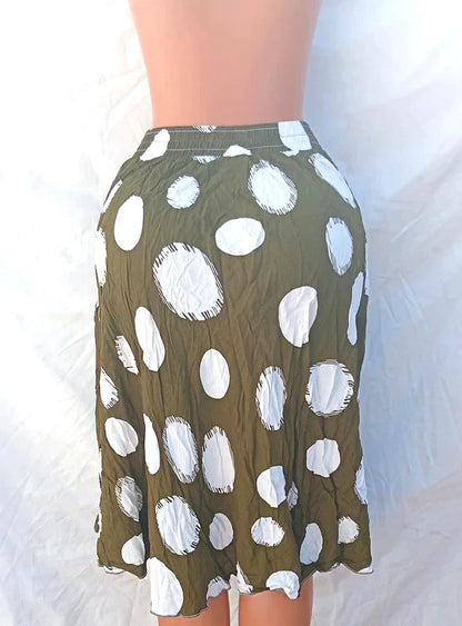 Firebird’s Khaki Green Polka Dot Midi Skirt