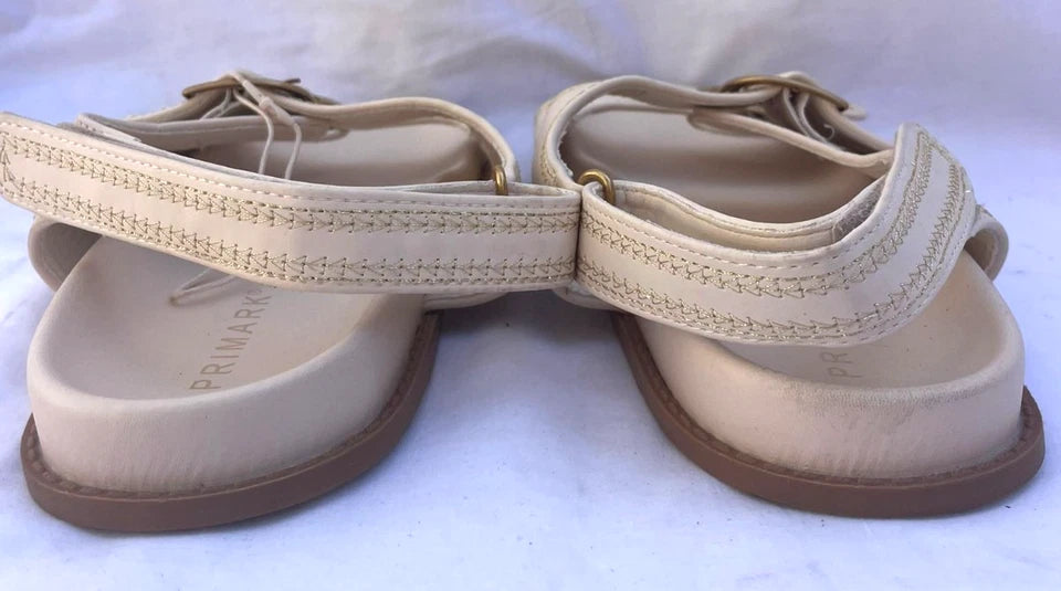 Primark Cream Buckle Strap Sandals Women’s Flat Casual Summer Shoes