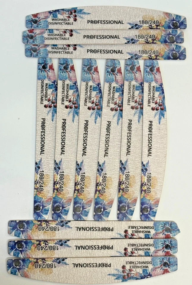 12 pieces Double-Sided Nail Files – 180/240 Grit – Washable & Disinfectable