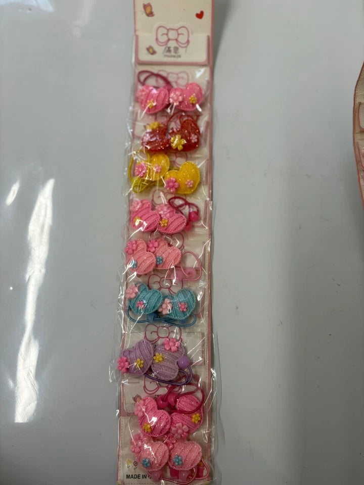 12 Pairs Girls' Flower & Bow Hair Bobbles – Colourful Elastic Bands Set for Kids