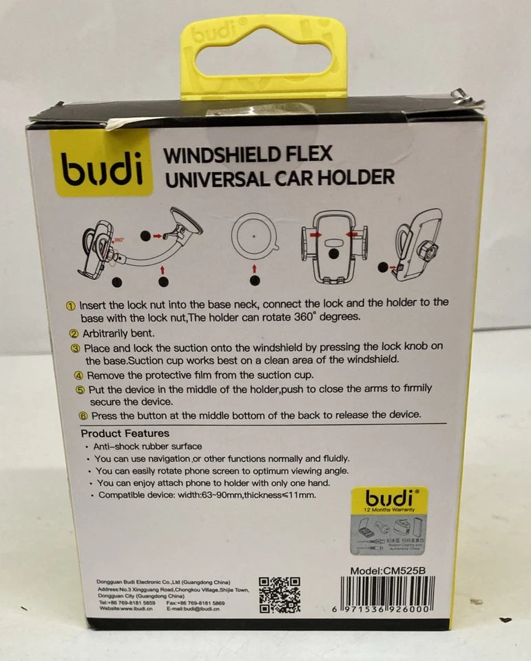Budi Universal Car Phone Holder 360° Rotating Windscreen Suction Mount