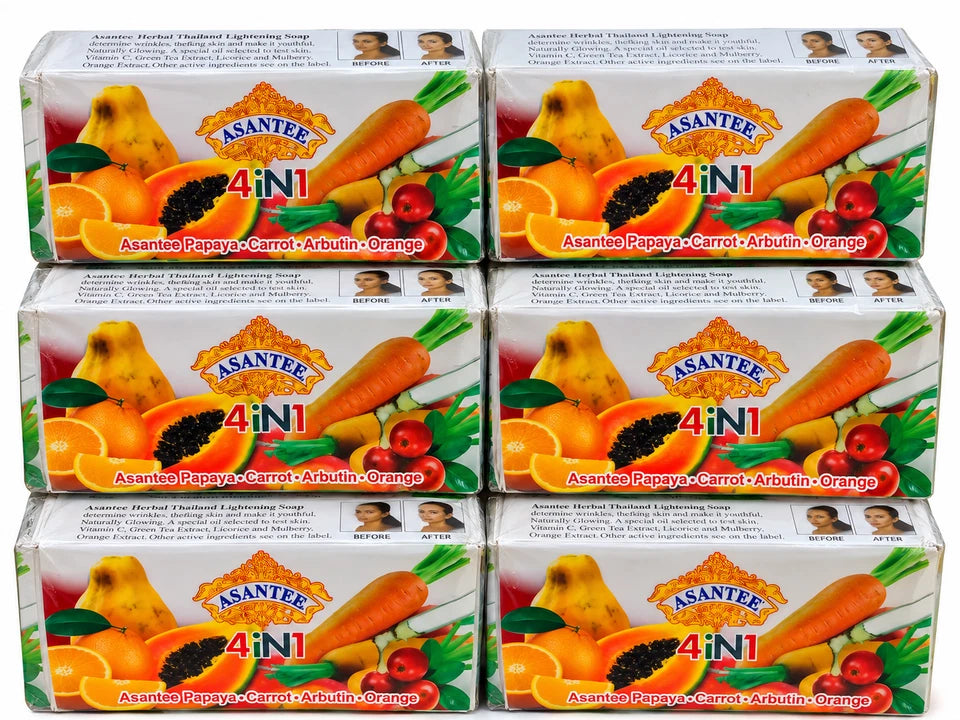 6 x Asantee 4 in 1 Papaya Carrot, Arbutin & Orange Soap