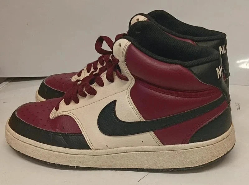 Nike Court Vision Mid Trainers Burgundy & White UK 7 / EU 41 High Top Sneakers
