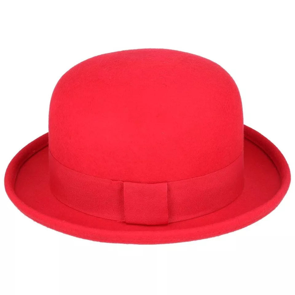 Soft Crushable Wool Bowler Hat - Red - 59 cm: Large