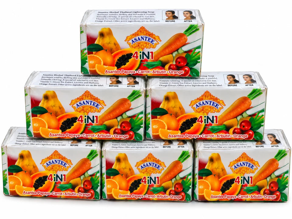 6 x Asantee 4 in 1 Papaya Carrot, Arbutin & Orange Soap